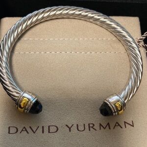 David Yurman Silver and Gold Cable Bracelet with Black Accents 7mm